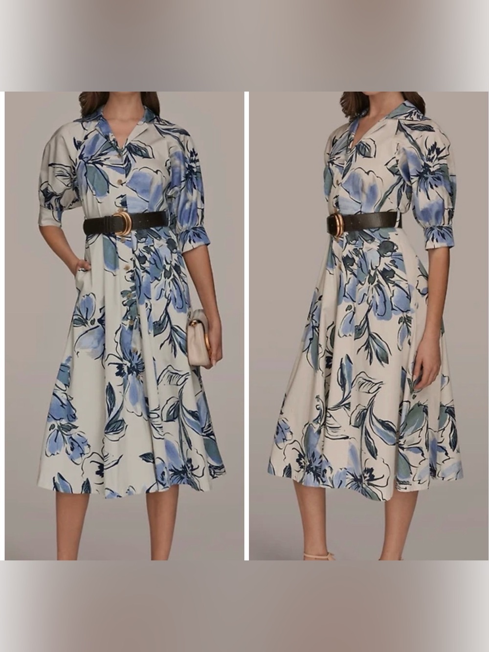 Donna Karan Blue and White Floral Midi Dress size 4 NWT